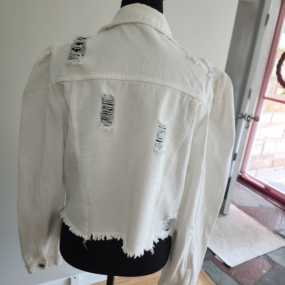 Distressed White Denim Jacket - Picture 3 of 7